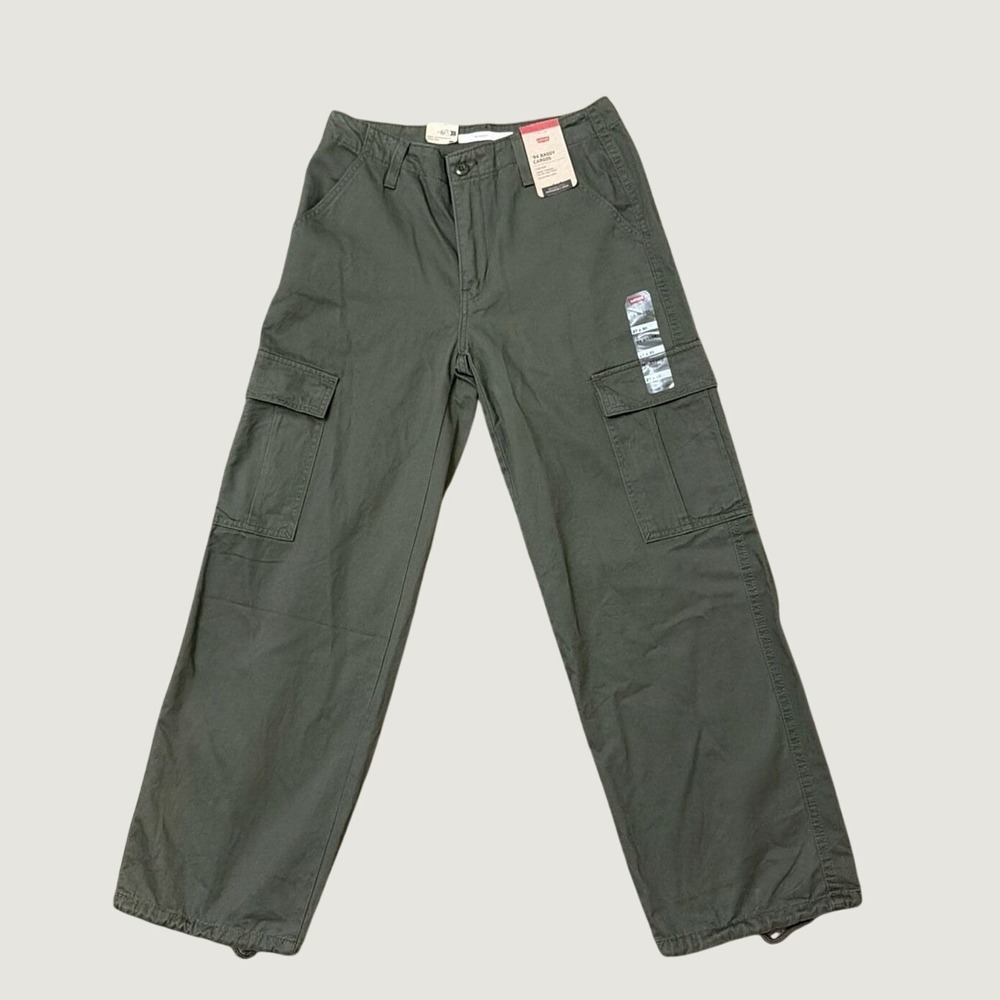 Levis 94 Baggy Cargo Pants Womens 27x30 Olive Green Laurel Wreath Wide Leg New